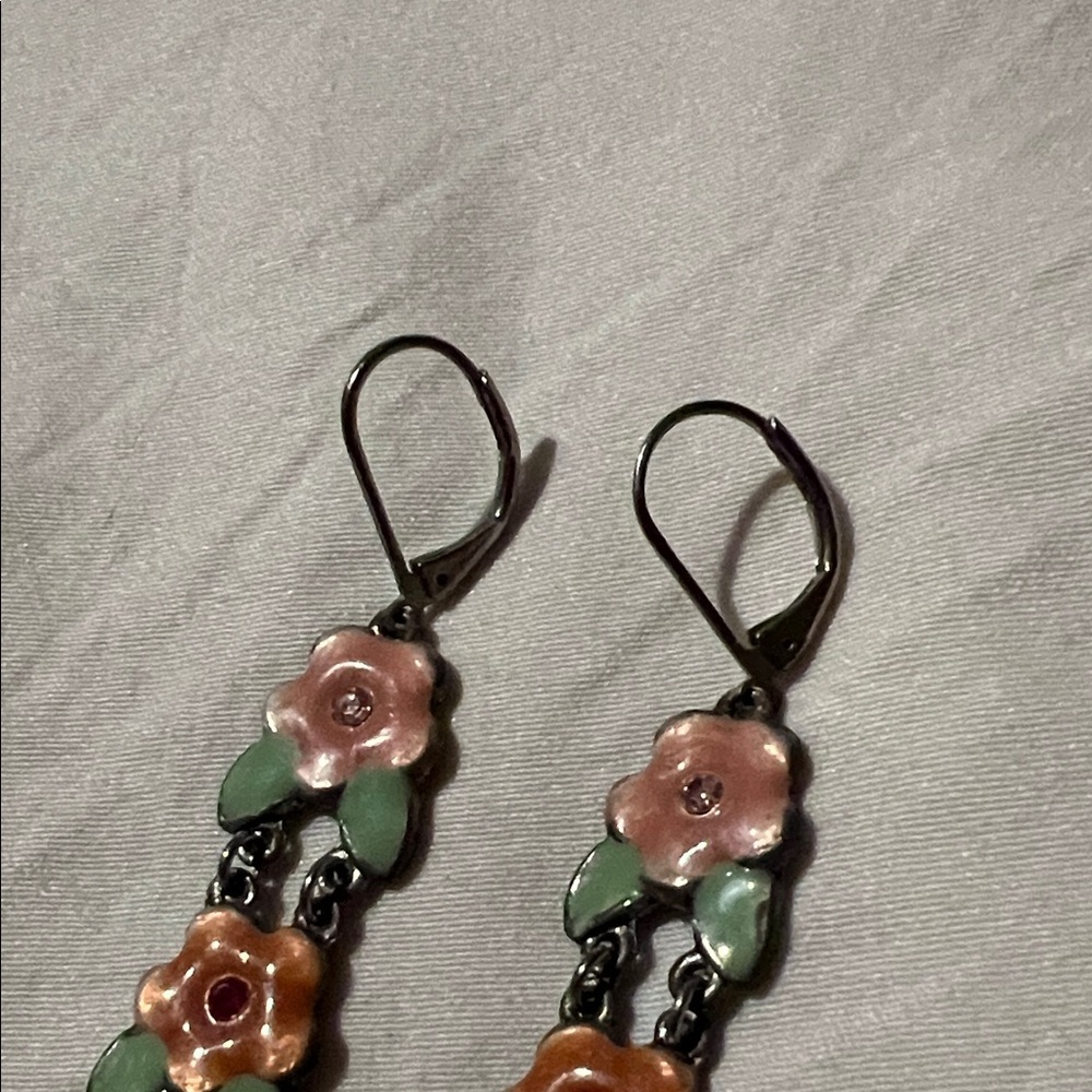 Floral Drop Earrings with Multicolor Enamel - Picture 2 of 3